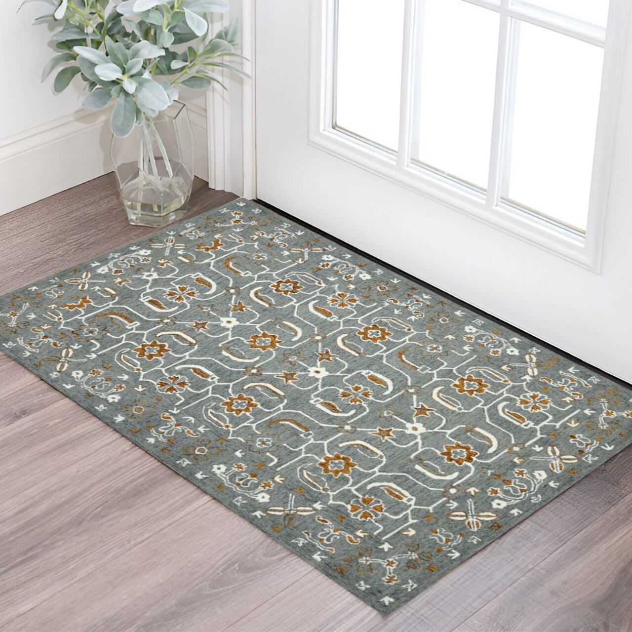 Edge Collections - 2' X 3' - Gray - Unique Floral Medallion Area Rug for Home Warmth - 1 Piece